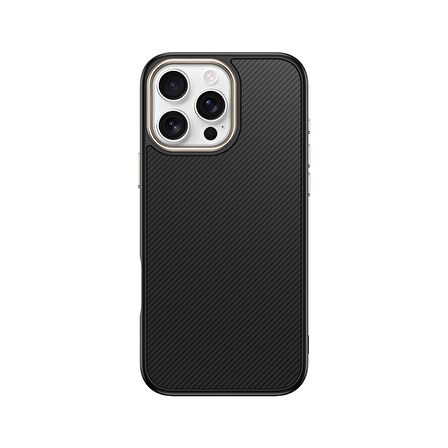 iPhone 16 Pro Kılıf M-safe Şarj Özellikli Karbon Fiber Görünümlü F10T Antina Kapak - Siyah-Yeşil