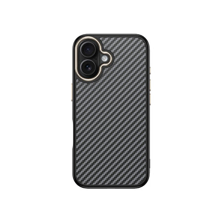 iPhone 16 Plus Kılıf M-safe Şarj Özellikli Karbon Fiber Görünümlü Ensueno Antina Kapak