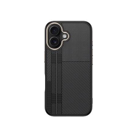 iPhone 16 Plus Kılıf M-safe Şarj Özellikli Karbon Fiber Görünümlü UZRM Antina Kapak - Siyah-Gri