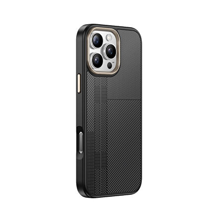 iPhone 16 Pro Max Kılıf M-safe Şarj Özellikli Karbon Fiber Görünümlü MKST Antina Kapak - Gri