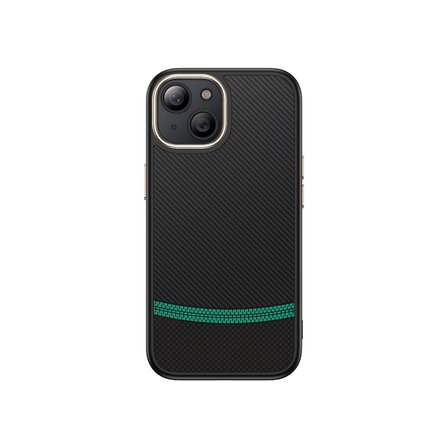 iPhone 15 Kılıf M-safe Şarj Özellikli Karbon Fiber Görünümlü MKST Antina Kapak - Siyah-Yeşil