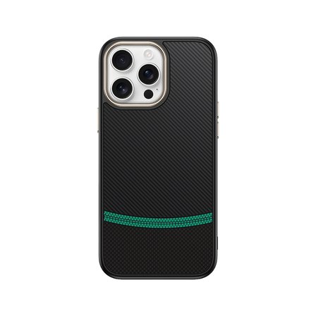 iPhone 15 Pro Max Kılıf M-safe Şarj Özellikli Karbon Fiber Görünümlü TLZN Antina Kapak - Siyah-Yeşil