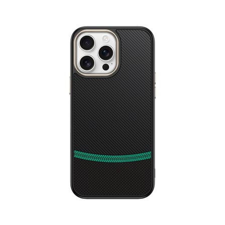 iPhone 14 Pro Max Kılıf M-safe Şarj Özellikli Karbon Fiber Görünümlü UZRM Antina Kapak - Siyah-Yeşil