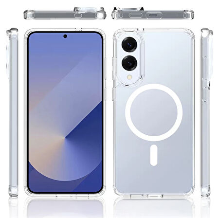 Galaxy S25 Edge Kılıf M-safe Şarj Özellikli Şeffaf Sert PC ALT Embos Kapak - Şeffaf