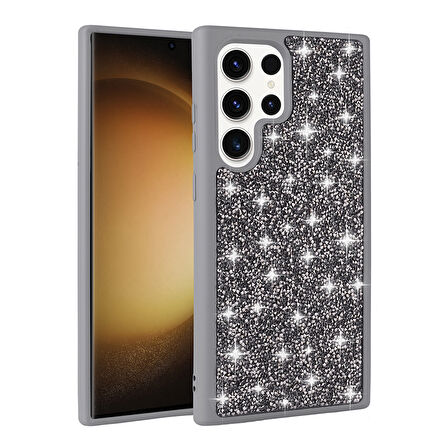 Galaxy S22 Ultra Kılıf Parlak Taşlı Tasarım ZYL Pırlanta Kapak - Siyah