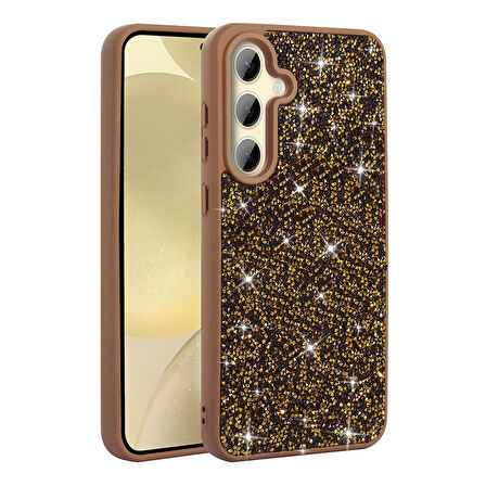 Galaxy S24 FE Kılıf Parlak Taşlı Tasarım Zore Pırlanta Kapak - Gold