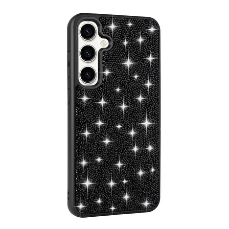 Galaxy S25 Kılıf Parlak Taşlı Tasarım ALT Pırlanta Kapak - Beyaz
