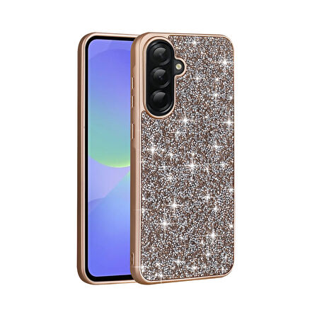 Galaxy A36 Kılıf Parlak Taşlı Tasarım KLFS Pırlanta Kapak - Siyah