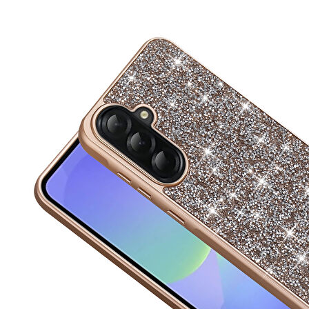 Galaxy A36 Kılıf Parlak Taşlı Tasarım KLFS Pırlanta Kapak - Siyah