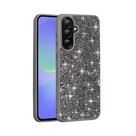 Galaxy A36 Kılıf Parlak Taşlı Tasarım UCY Pırlanta Kapak - Gri