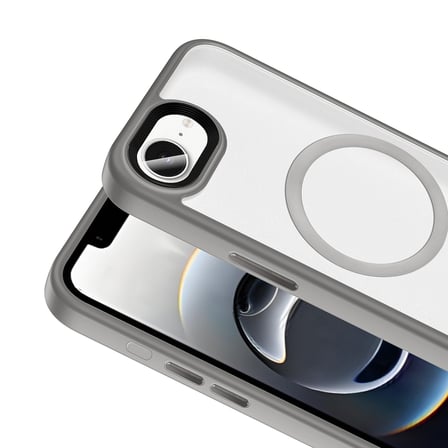iPhone 16E Kılıf Mat Arka Yüzey Wireless Şarj Özellikli MKST Flet Magsafe Kapak - Titanyum-Gri