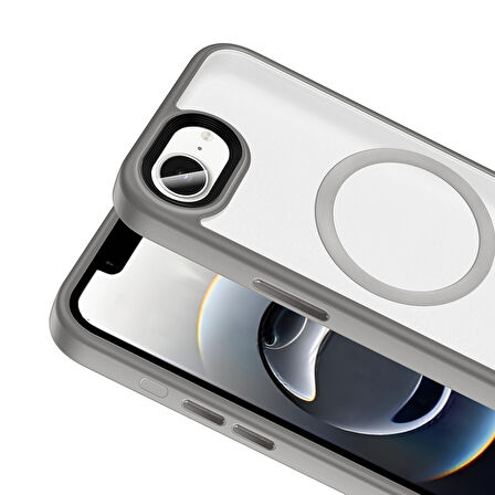 iPhone 16E Kılıf Mat Arka Yüzey Wireless Şarj Özellikli ZYL Flet M-safe Kapak - Lacivert