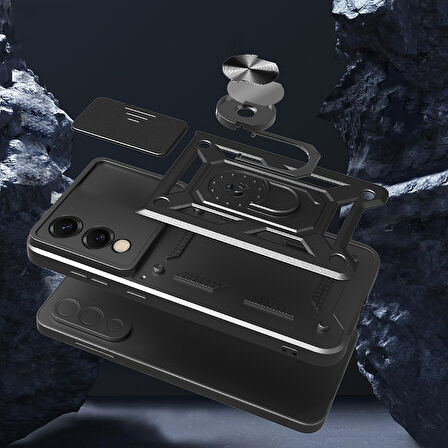 Galaxy S25 Edge Kılıf Magnetik Standlı Kamera Korumalı FRMS Sürgülü Vega Kapak - Siyah