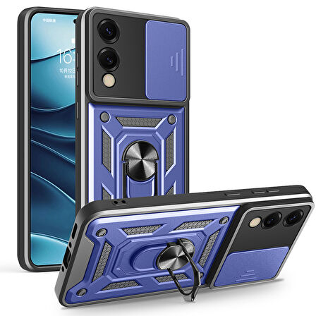 Galaxy S25 Edge Kılıf Magnetik Standlı Kamera Korumalı ZYL Sürgülü Vega Kapak - Mavi