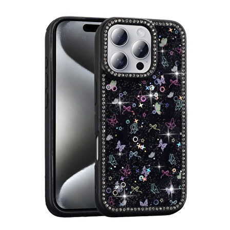 iPhone 16 Pro Kılıf Taşlı ve Simli Tasarım Azra Kapak
