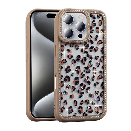 iPhone 16 Pro Kılıf Taşlı ve Simli Tasarım Azra Kapak