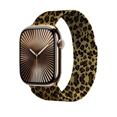 Lexroo Apple Watch 44mm Leopar Desenli Metal Kordon - Gold