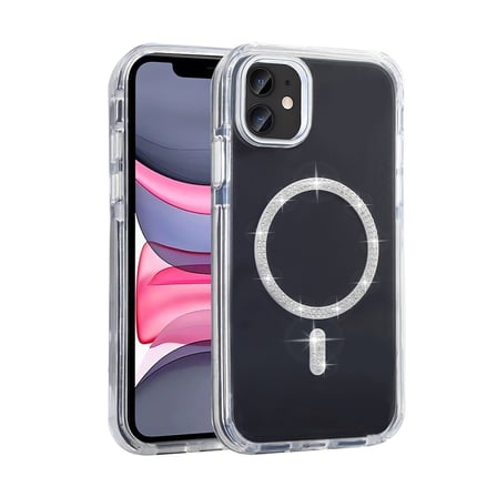 iPhone 11 Kılıf Taşlı Tasarım M-safe Şarj Özellikli Zore Koment Silikon Kapak - Gümüş