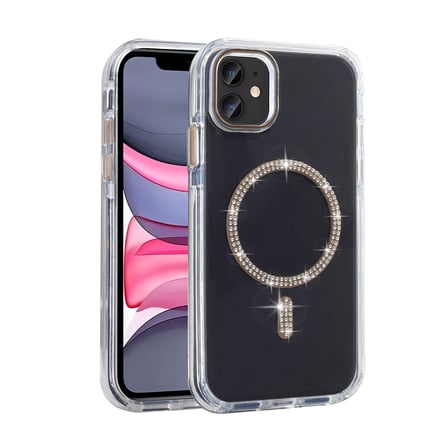 iPhone 11 Kılıf Taşlı Tasarım M-safe Şarj Özellikli Zore Koment Silikon Kapak - Gümüş
