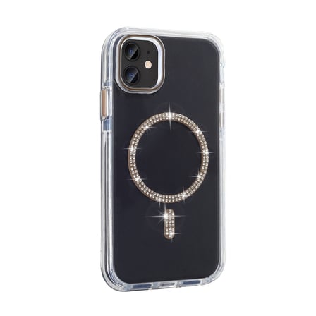 iPhone 11 Kılıf Taşlı Tasarım M-safe Şarj Özellikli Zore Koment Silikon Kapak - Gümüş