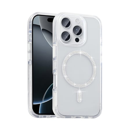 iPhone 15 Pro Max Kılıf Taşlı Tasarım M-safe Şarj Özellikli NRTK Koment Silikon Kapak - Gümüş