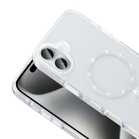 iPhone 16 Kılıf Taşlı Tasarım M-safe Şarj Özellikli NRTK Koment Silikon Kapak - Gold