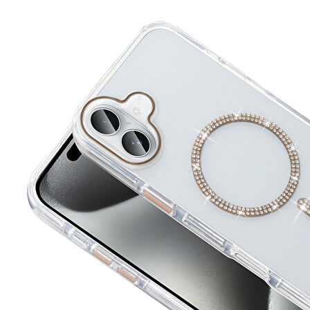 iPhone 16 Pro Max Kılıf Taşlı Tasarım Kablosuz Şarj Özellikli Koment Silikon Kapak