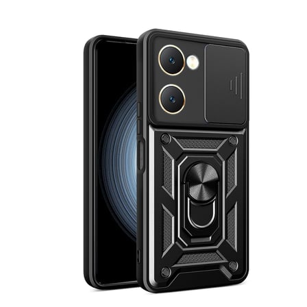 Vivo Y18 Kılıf Magnetik Standlı Kamera Korumalı NRTK Sürgülü Vega Kapak - Siyah