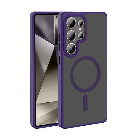 Galaxy S25 Ultra Kılıf M-safe Şarj Özellikli Mat Arka Yüzey SYS Sio Kapak - Derin Mor