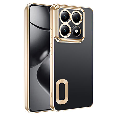 Xiaomi 14T Pro Kılıf Logo Gösteren Parlak Kenarlı Kamera Lens Korumalı Şeffaf Omega Silikon Kapak