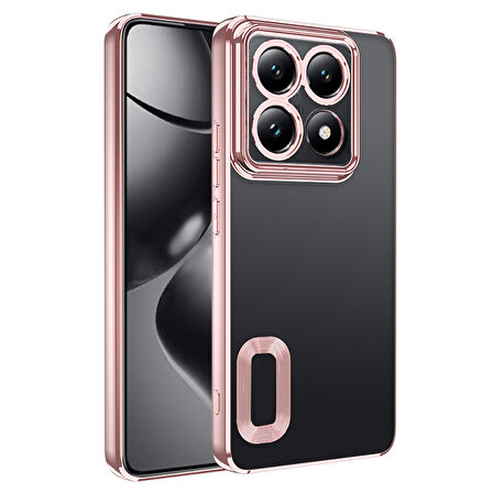 Xiaomi 14T Pro Kılıf Logo Gösteren Parlak Kenarlı Kamera Lens Korumalı Şeffaf Omega Silikon Kapak