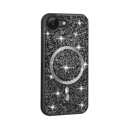 iPhone 16E Kılıf Pırlanta Tasarımlı M-safe Şarj Özellikli SYS Mozaik Silikon Kapak - Desert Titanyu