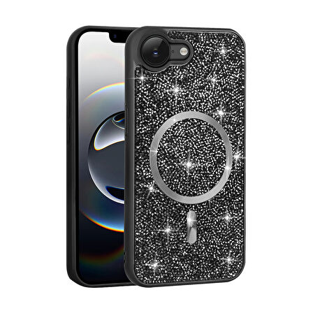iPhone 16E Kılıf Pırlanta Tasarımlı M-safe Şarj Özellikli ZYL Mozaik Silikon Kapak - Desert Titanyu