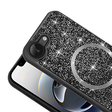 iPhone 16E Uyumlu Kılıf Pırlanta Tasarımlı M-safe Şarj Özellikli Silikon Kapak