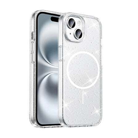 ​Apple iPhone 15 Plus Kılıf M-safe Şarj Özellikli Parlayan Simli Saydam Renkli ZYL Maris Kapak - Şe