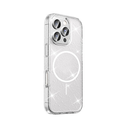 ​Apple iPhone 16 Pro Max Kılıf M-safe Şarj Özellikli Parlayan Simli Saydam Renkli KLFS Maris Kapak -