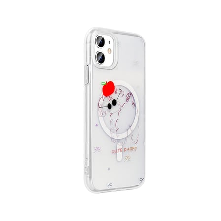 iPhone 11 Kılıf M-Safe Şarj Özellikli Şeffaf MKST Folk Sert Kapak - Çilek