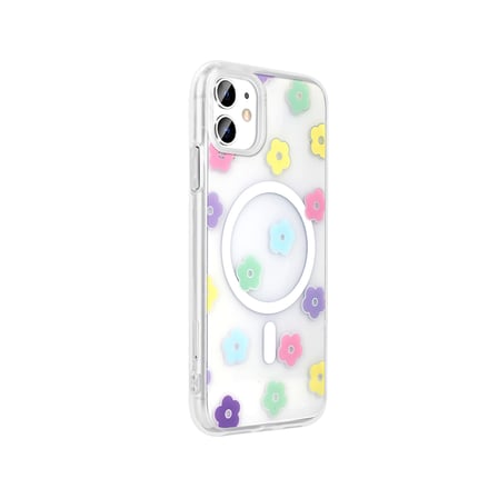 iPhone 11 Kılıf M-Safe Şarj Özellikli Şeffaf MKST Folk Sert Kapak - Çilek