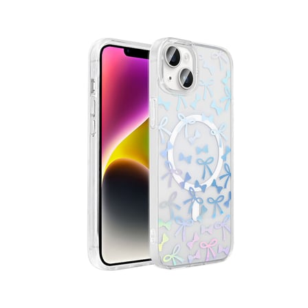 iPhone 14 Kılıf M-Safe Şarj Özellikli Şeffaf MKST Folk Sert Kapak - Kalp