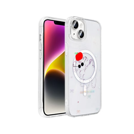 iPhone 15 Kılıf M-Safe Şarj Özellikli Şeffaf MKST Folk Sert Kapak - Papatya