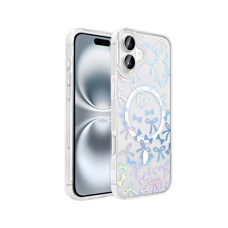 iPhone 16 Plus Kılıf M-Safe Şarj Özellikli Şeffaf NRTK Folk Sert Kapak - Kalp