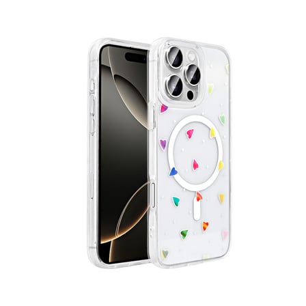 iPhone 16 Pro Max Kılıf M-Safe Şarj Özellikli Şeffaf NRTK Folk Sert Kapak - Kalp