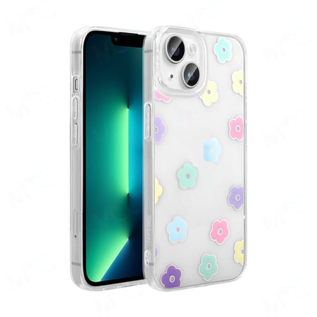 iPhone 14 Kılıf Şeffaf Figürlü NRTK Folk Sert Kapak - Papatya