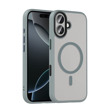 iPhone 17 Kılıf Mat Arka Yüzey Wireless Şarj Özellikli NRTK Flet M-safe Kapak - Gri