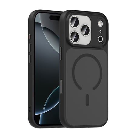 iPhone 17 Pro Max Kılıf Mat Arka Yüzey Wireless Şarj Özellikli NRTK Flet M-safe Kapak - Siyah