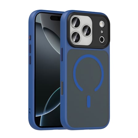 iPhone 17 Pro Max Kılıf Mat Arka Yüzey Wireless Şarj Özellikli NRTK Flet M-safe Kapak - Lacivert