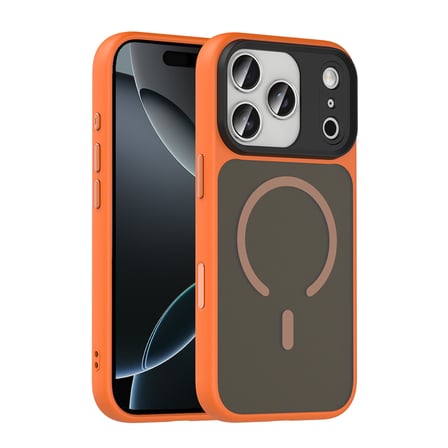iPhone 17 Pro Max Kılıf Mat Arka Yüzey Wireless Şarj Özellikli NRTK Flet M-safe Kapak - Turuncu