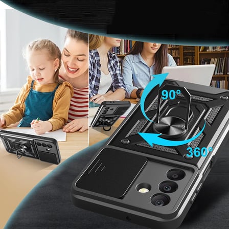 Galaxy A17 Kılıf Magnetik Standlı Kamera Korumalı NRTK Sürgülü Vega Kapak - Siyah