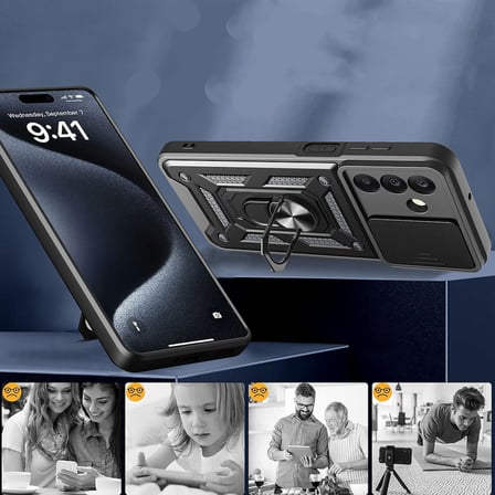 Galaxy A17 Kılıf Magnetik Standlı Kamera Korumalı NRTK Sürgülü Vega Kapak - Siyah