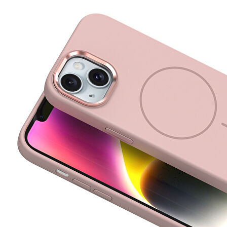 iPhone 14 Kılıf M-Safe Şarj Özellikli Metal Kamera Çerçeveli BLT Edi Silikon Kapak - Lacivert